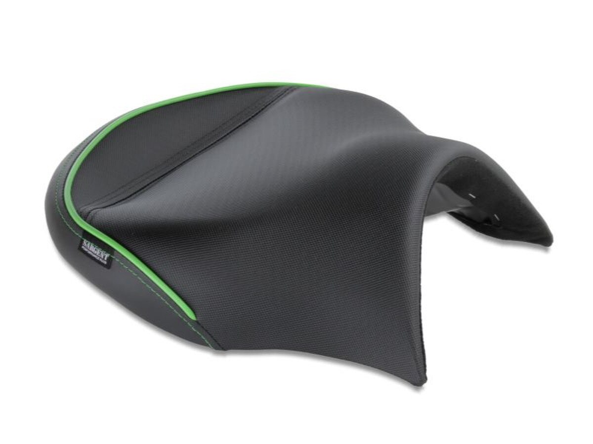 World Sport Performance Plus Motorcycle Seat for the Can-Am Ryker with Hot Green Color Accents.